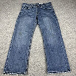 Tk Axel Slim Boot Jeans Mens 32x30 Distressed Hems Medium Wash Western Blue Fade
